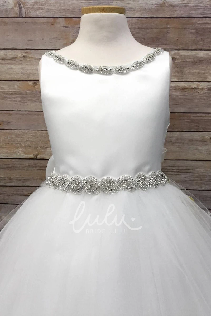 Beaded Tulle V-Neck Flower Girl Dress Tea-Length Elegant 2025