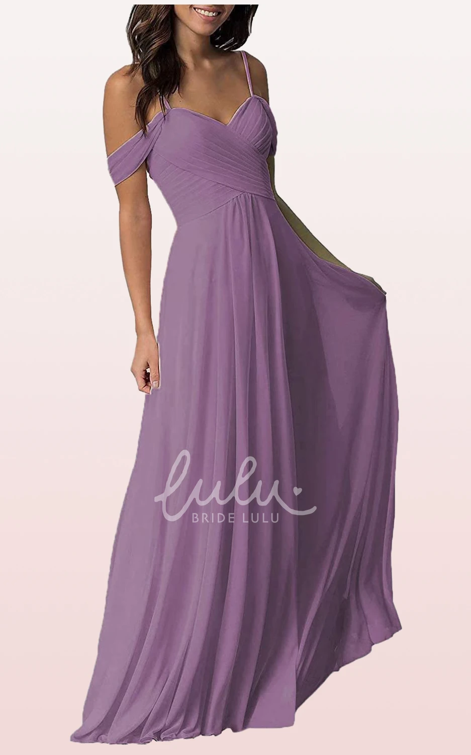 Off-the-Shoulder Chiffon A-Line Bridesmaid Dress with Criss Cross and Floor-length