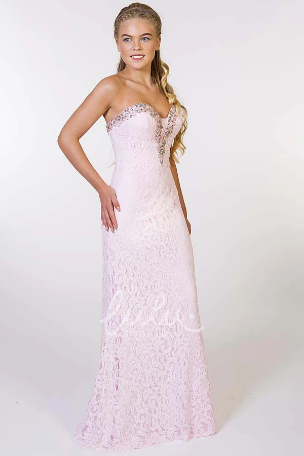 Beaded Lace Prom Dress A-Line Maxi Sleeveless Sweetheart
