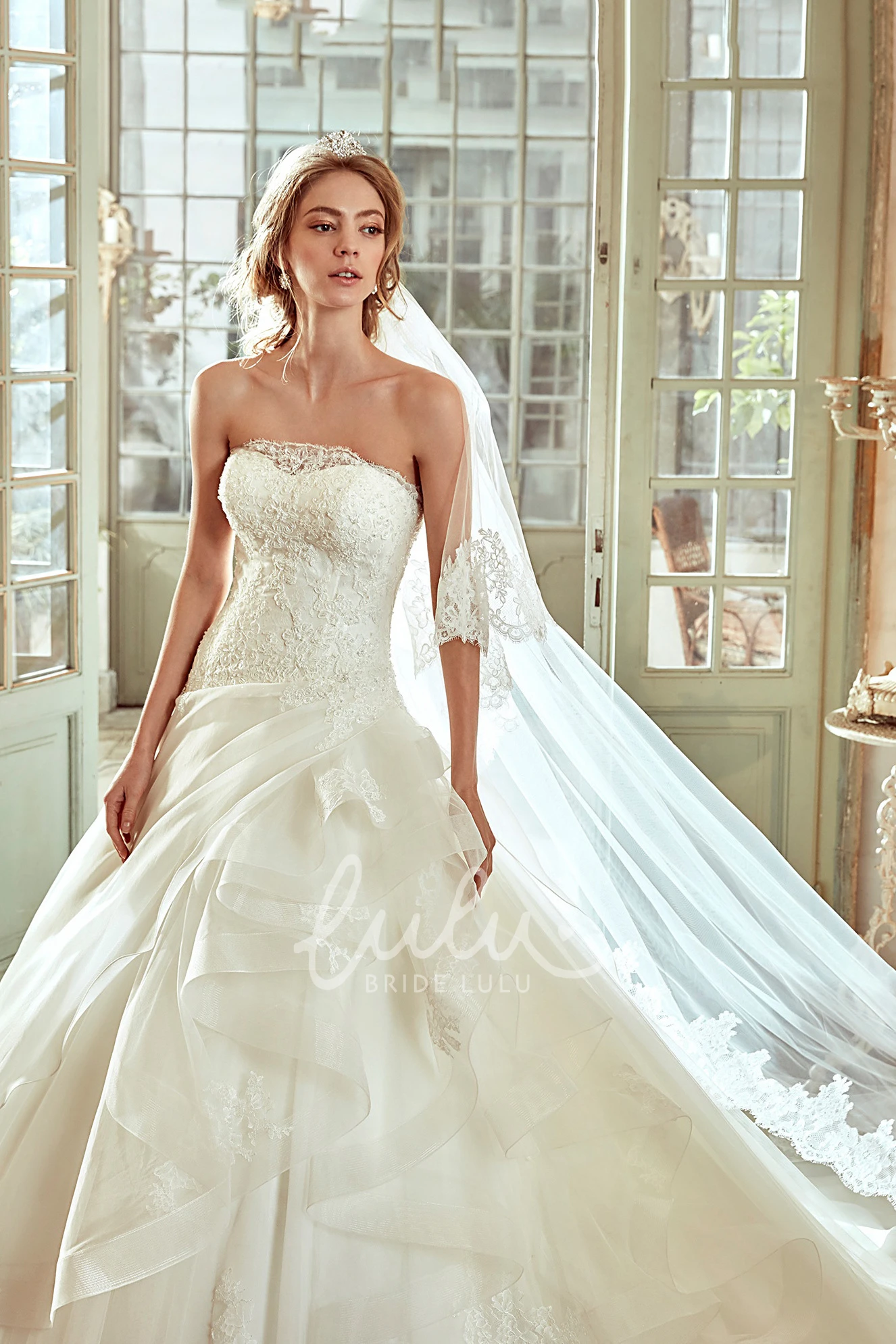 A-line Strapless Wedding Dress with Draped Skirt Beautiful Bridal Gown
