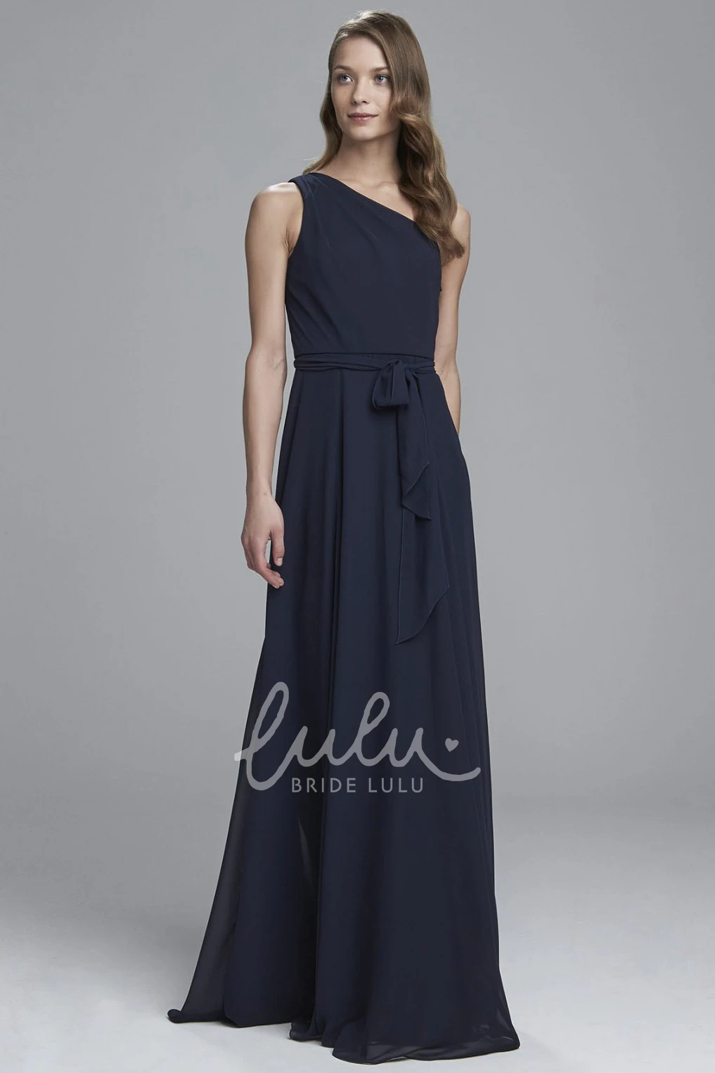 A-Line One-Shoulder Chiffon Bridesmaid Dress with Bowed Design and Sleeveless Cut