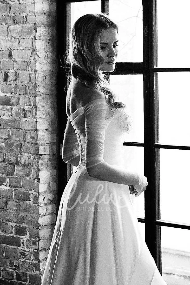 Button Back Wedding Dress with Chiffon Tulle and Lace