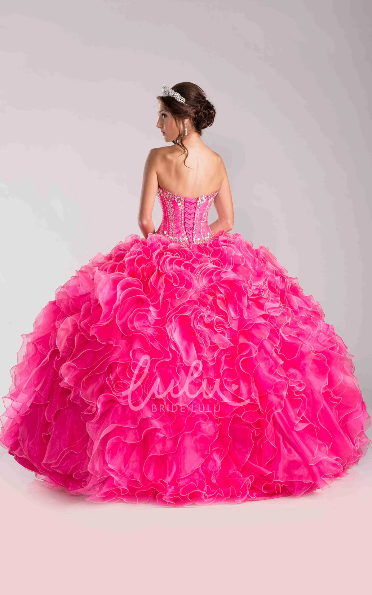 Cascading Ruffle Sequined Ball Gown Formal Dress with Jacket