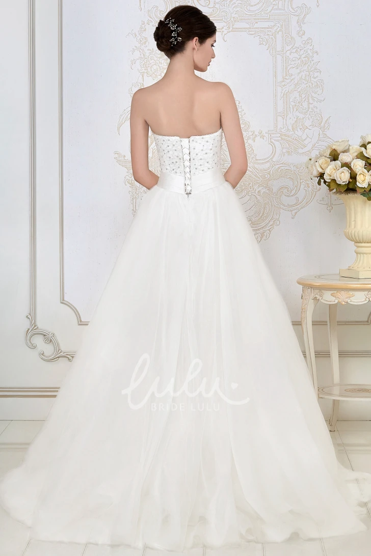 Maxi Strapless A-Line Wedding Dress with Beaded Bodice Flowy Bridal Gown