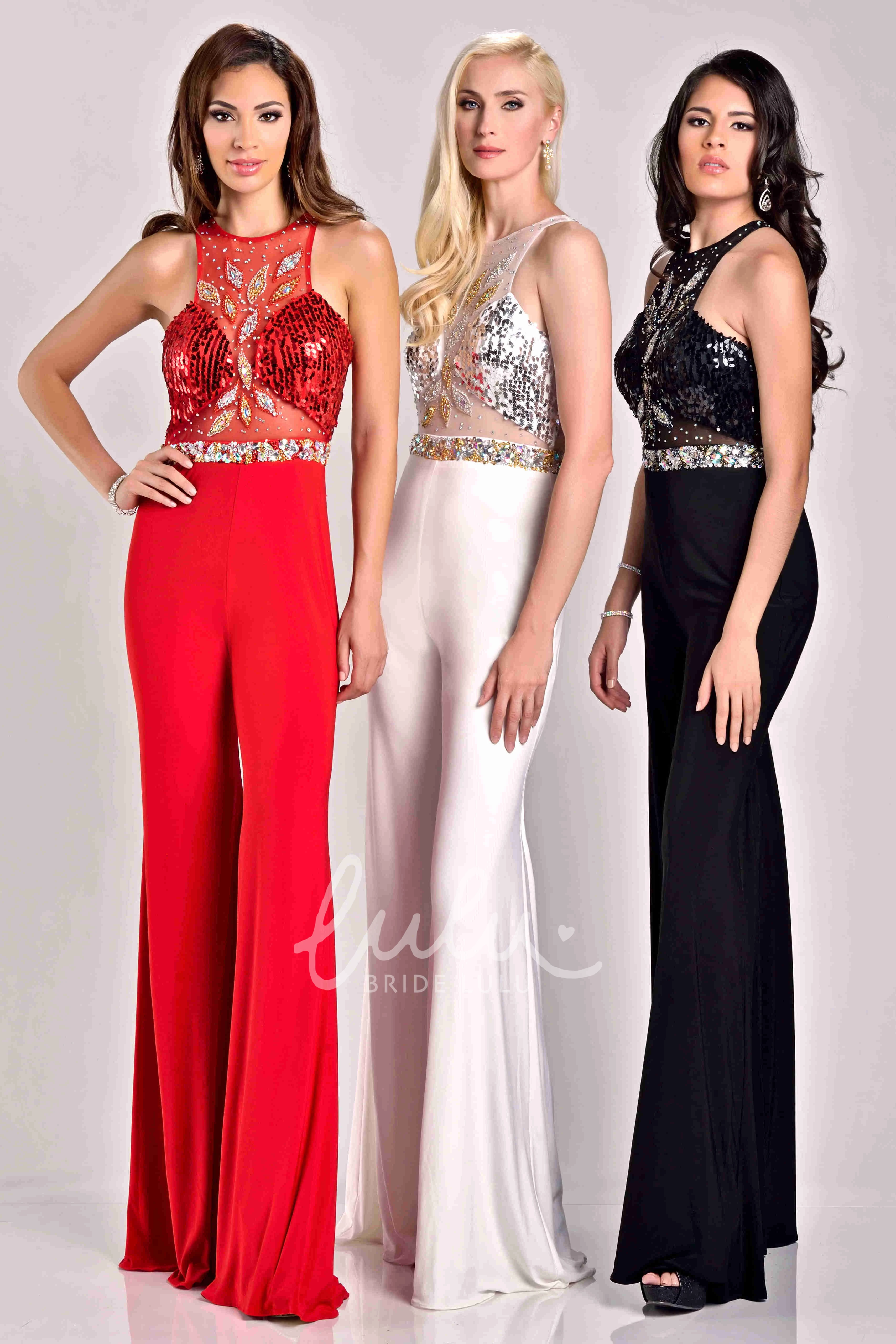 Wide Leg Pant Sleeveless Prom Dress with Beaded Bodice Unique Formal Dress