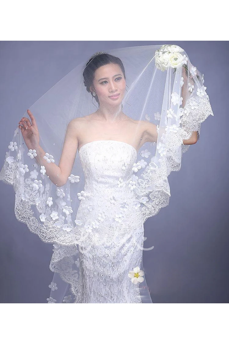 Lace Edge Flower Wedding Veil Beautiful & Long