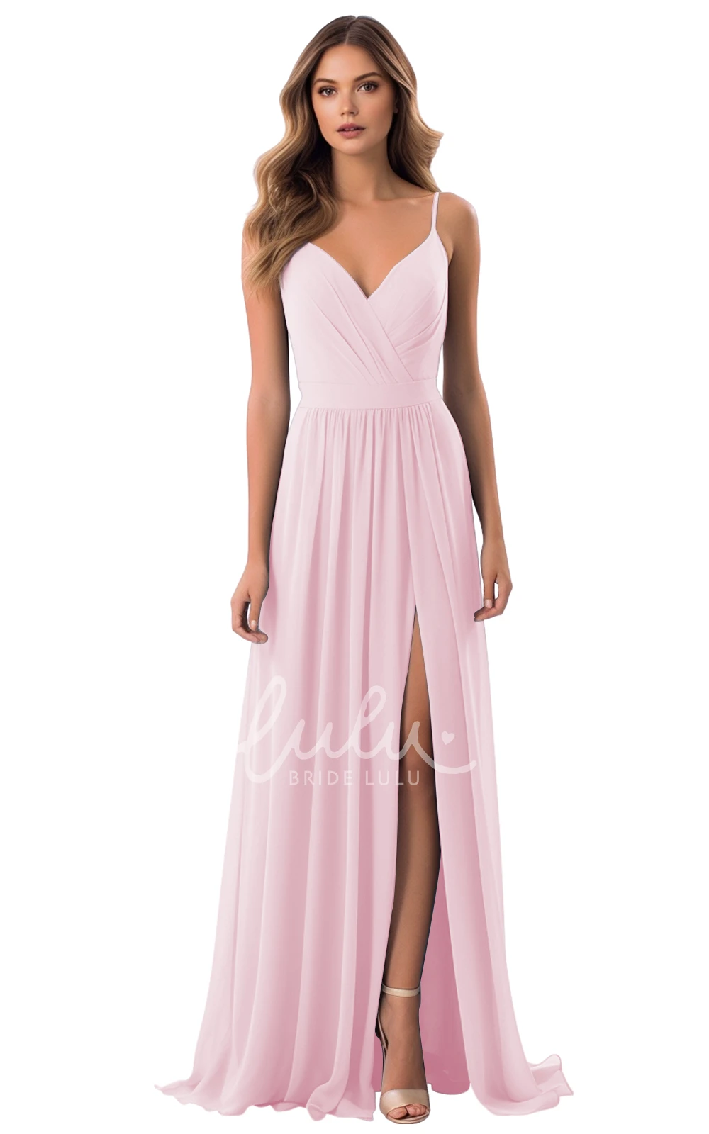 A-Line V-neck Chiffon Bridesmaid Dress with Split Front Elegant and Simple