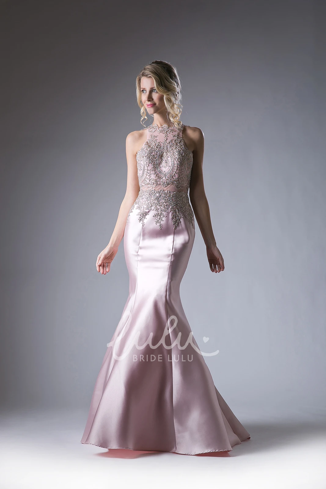Long Sleeveless Backless Formal Dress with Appliques and Beading