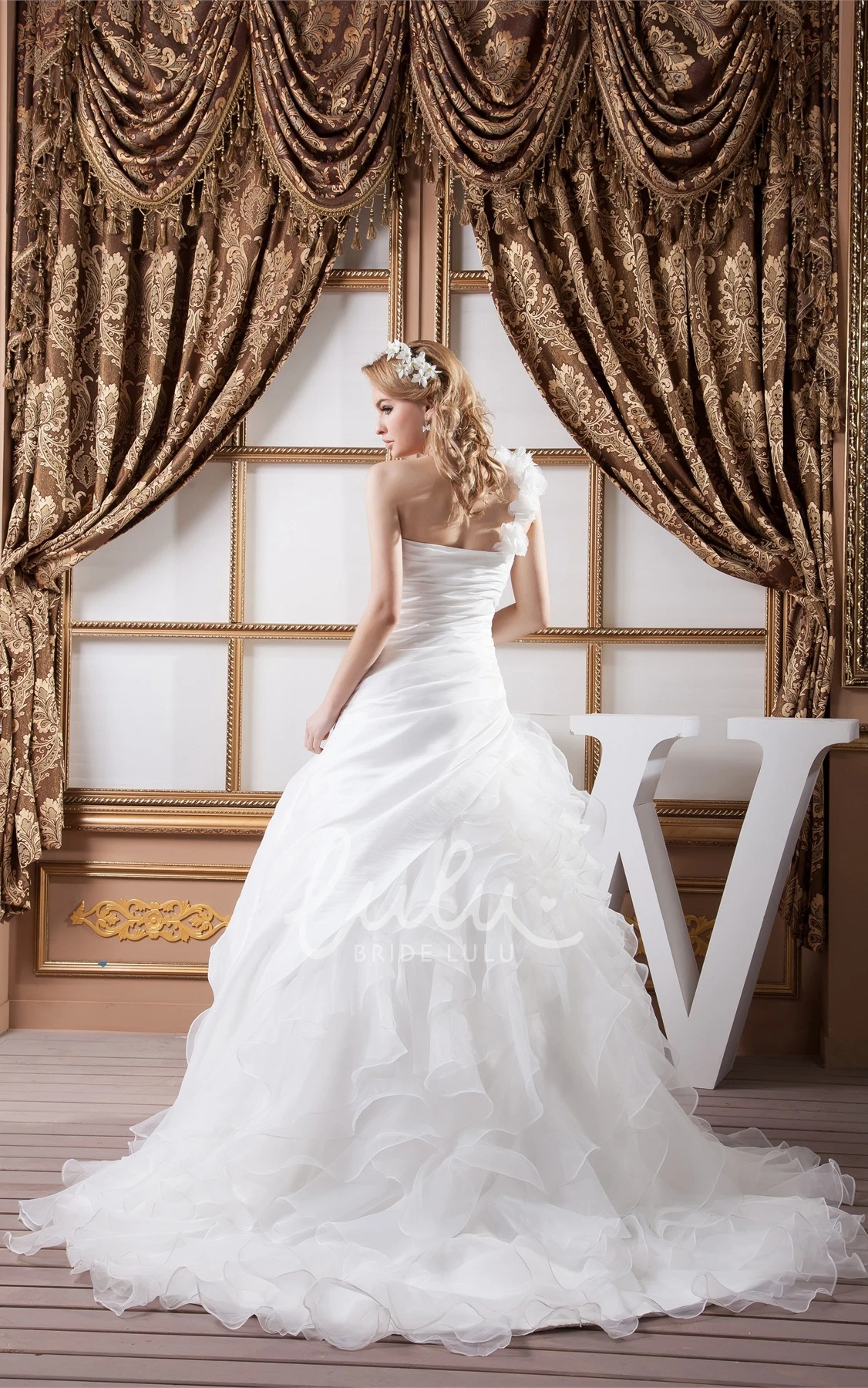 Organza Ball Gown Wedding Dress with Beading and Ruffles Flowy Wedding Dress Women