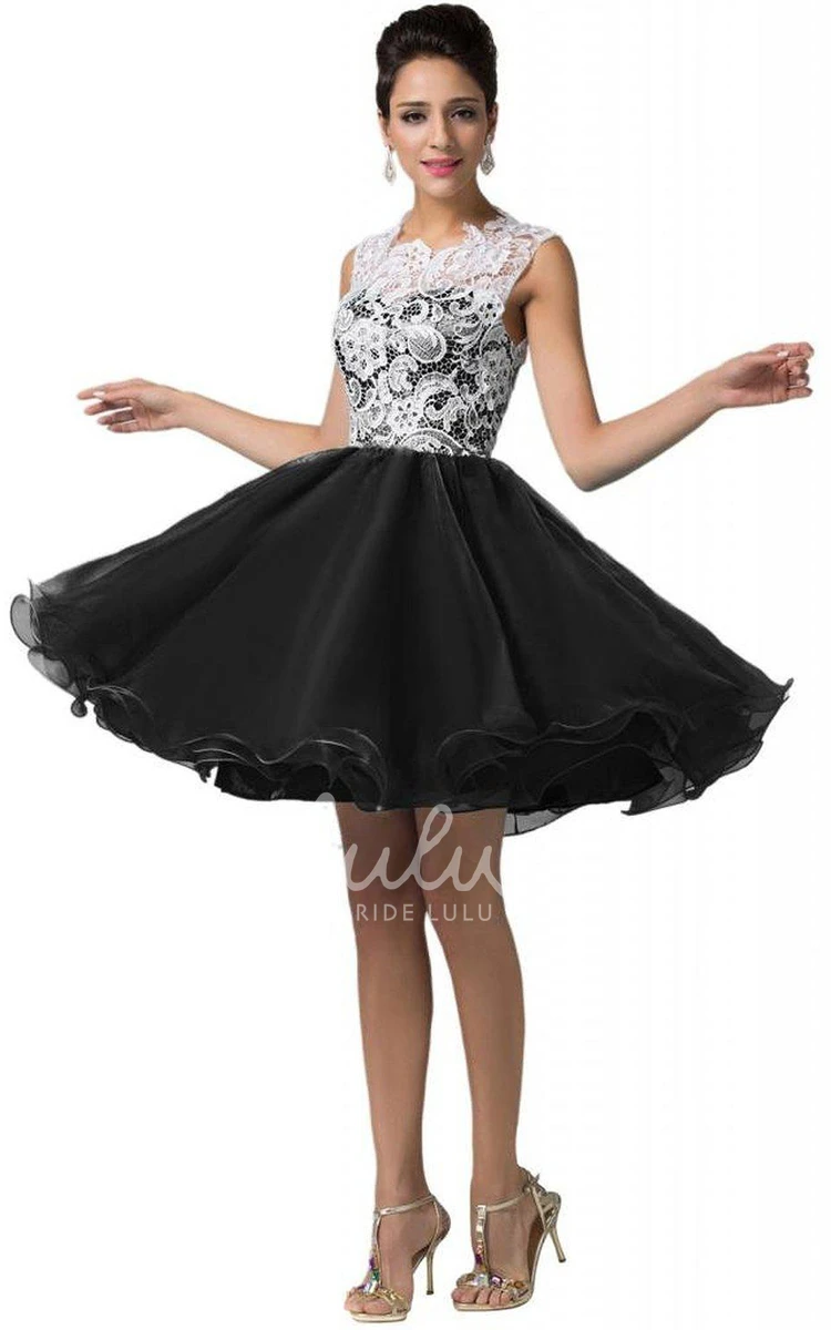 A-line Short Dress with Cap Sleeves and Lace Bodice Unique Bridesmaid Dress