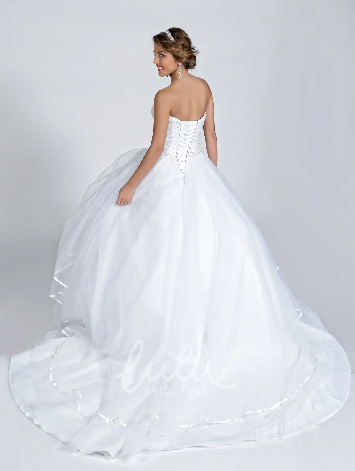 Ball Gown Organza Lace-Up Back Sequined Wedding Dress