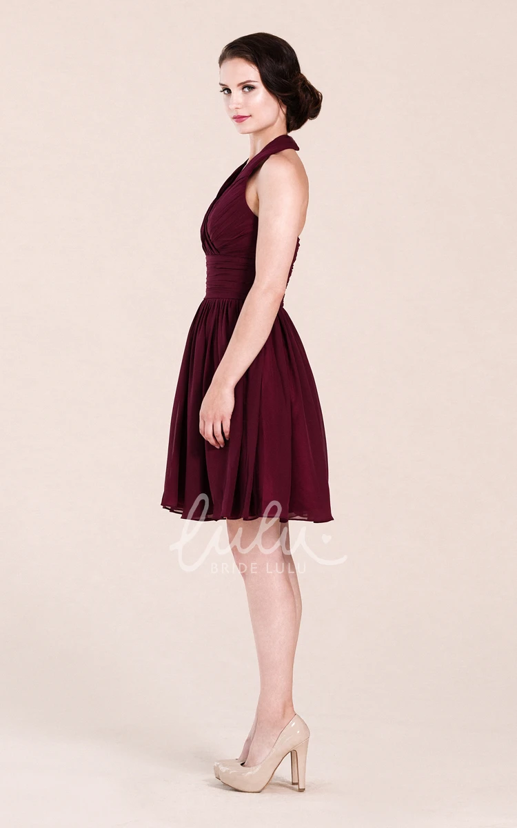 Knee-length Empire Halter Bridesmaid Dress Flowy & Modern