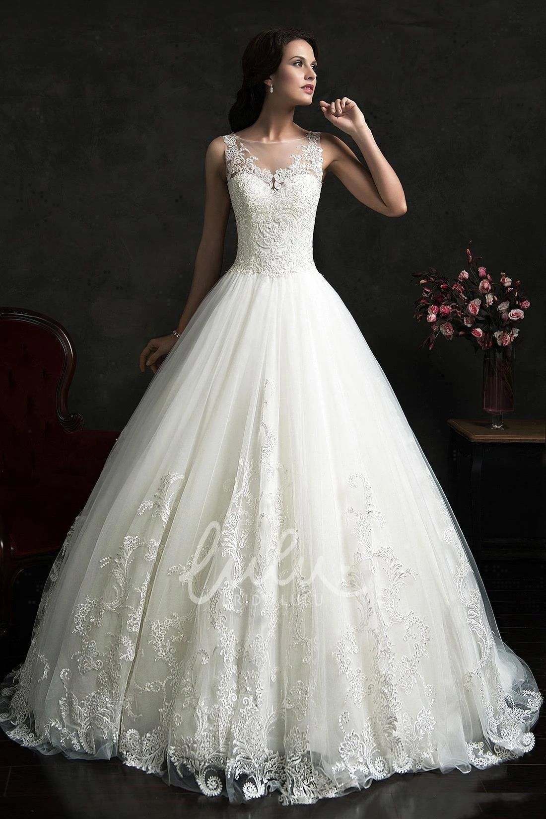 Short A-Line Lace Warm Wedding Dress with Jewel Straps and Bell Sleeves