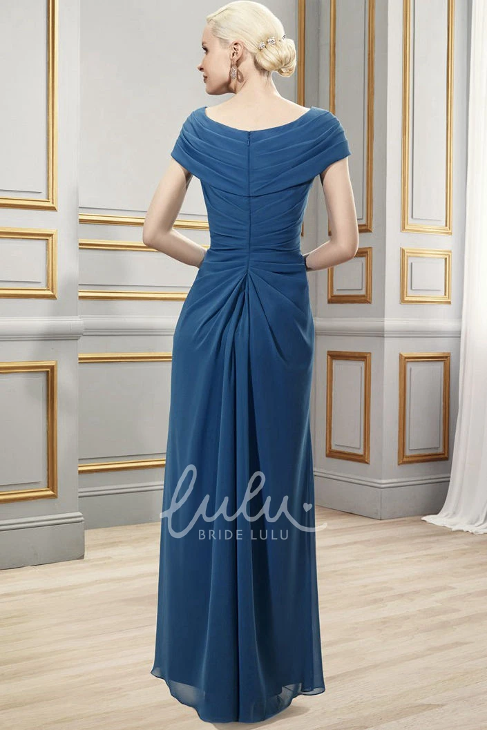 Sheath Chiffon Short-Sleeve Formal Dress with Broach and Draping