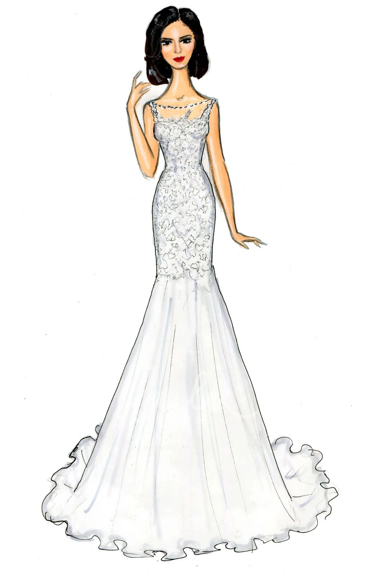 Lace&Tulle Trumpet Wedding Dress with Court Train and Corset Back Sleeveless Floor-Length Bateau