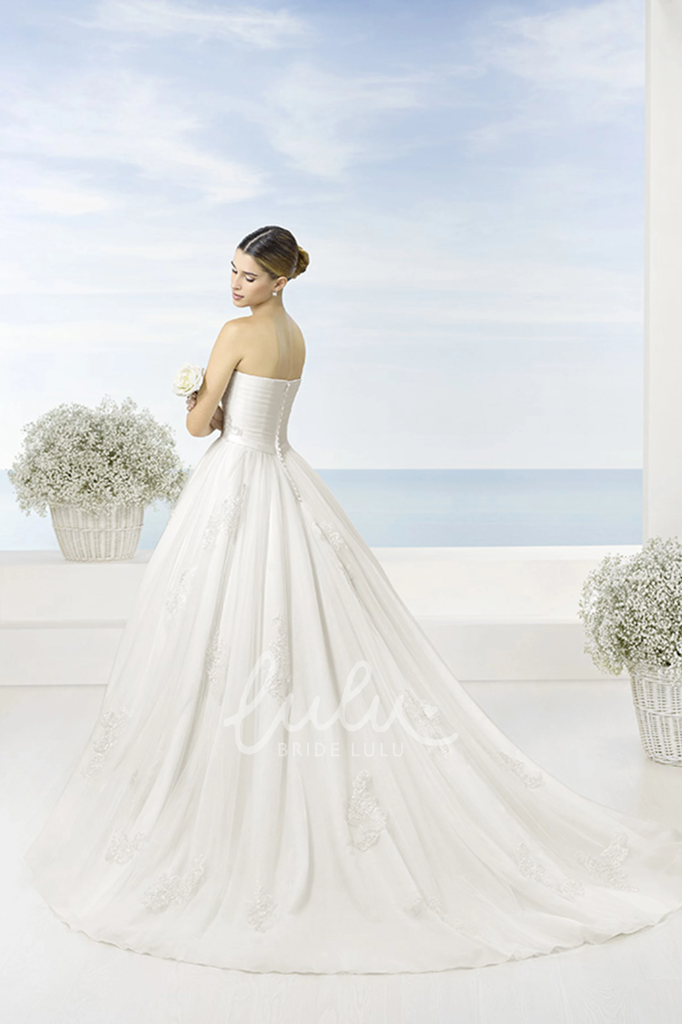 Sweetheart A-Line Tulle Wedding Dress with Criss Cross and Court Train Unique Bridal Gown