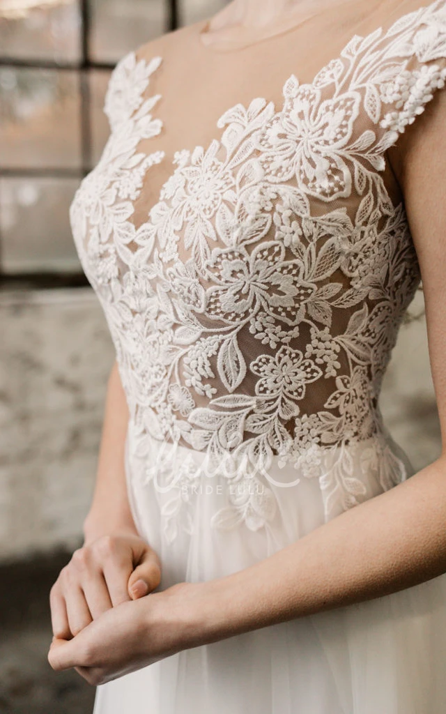 A-Line Charming Low V-Neck Floor Length Adorable Keyhole Tulle Lace Appliqued Wedding Dress