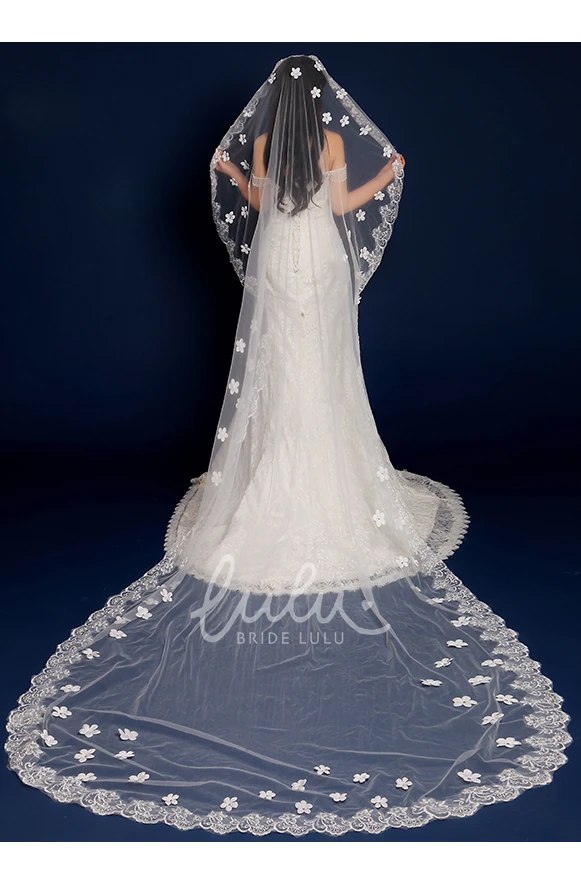 Cathedral Wedding Veil Floral Lace Edge
