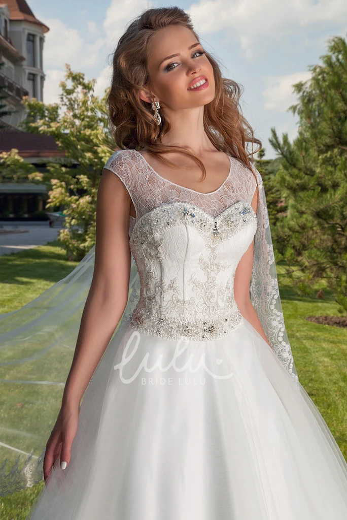 Jeweled Tulle Wedding Dress with Cape Ball Gown Sleeveless