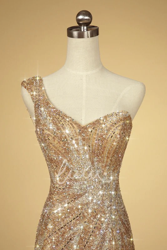 Luxury Tulle Mermaid Formal Dress with One Shoulder and Open Back