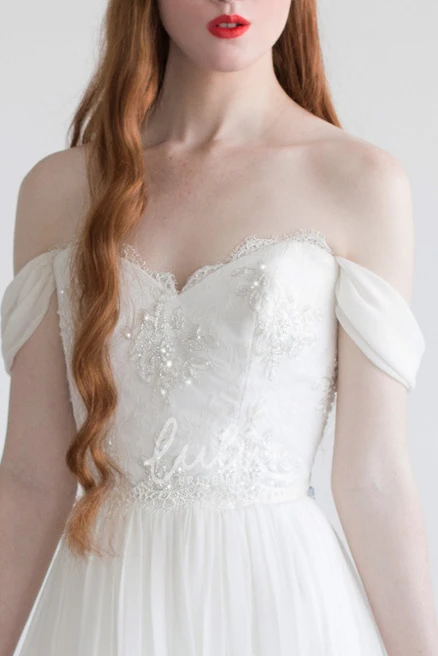 Backless Off-The-Shoulder Chiffon Sheath Wedding Dress with Beading Unique Bridal Gown