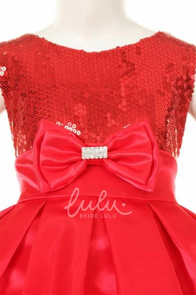 Bowed Sequin Satin Tea-Length Flower Girl Dress Classy