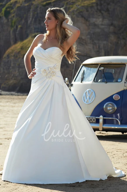 Sleeveless Floral Sweetheart Satin A-Line Wedding Dress Timeless Bridal Gown