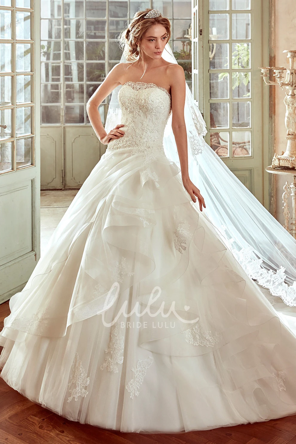 A-line Strapless Wedding Dress with Draped Skirt Beautiful Bridal Gown
