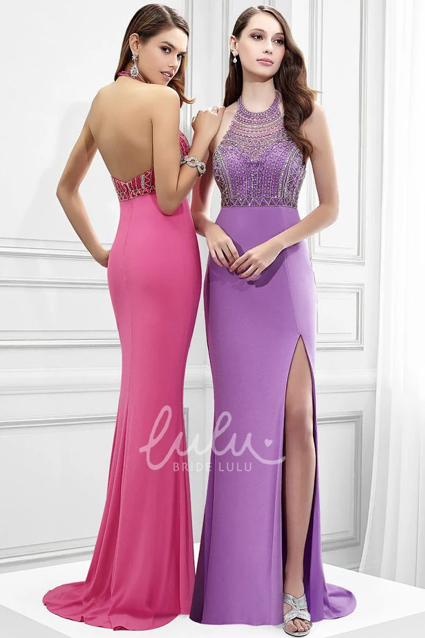 High Neck Beaded Jersey Maxi Prom Dress Classy 2025 Dress for Women