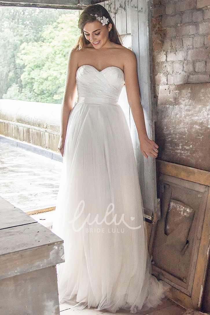 Criss-Cross Tulle Wedding Dress with Sweetheart Neckline and Sweep Train Romantic Wedding Dress