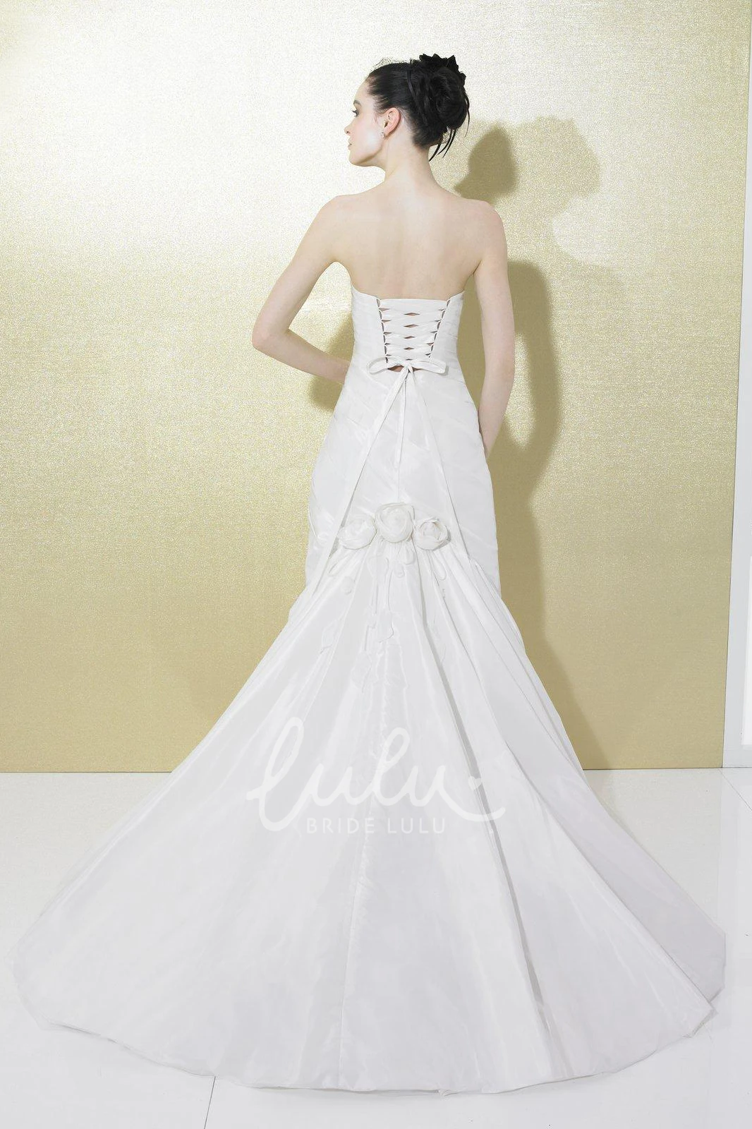 Taffeta Mermaid Wedding Dress with Ruching and Lace-Up Sweetheart