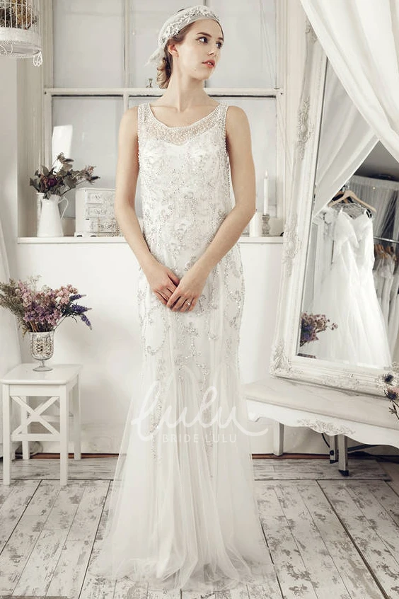 Sleeveless V-Neck Tulle Beaded Wedding Dress