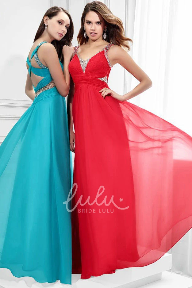 Sleeveless Ruched Chiffon Prom Dress with Beading Elegant Prom Dress