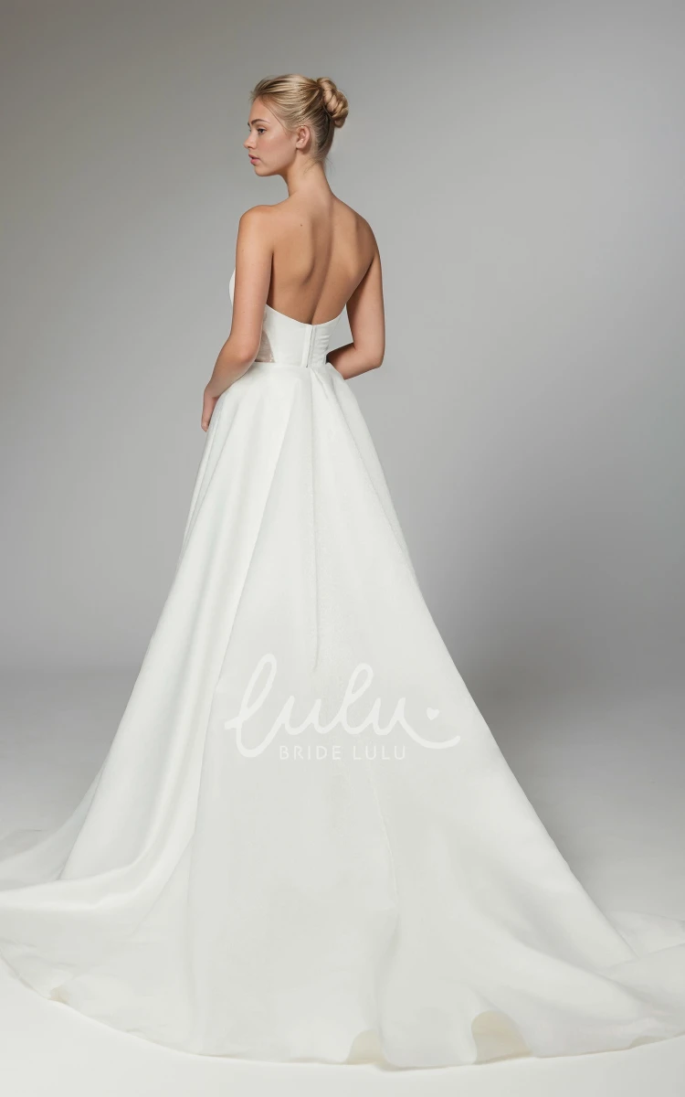 Modern Strapless A-Line Satin Beading Sleeveless Wedding Dress Modern Open Back Floor-length Split Bridal Gown