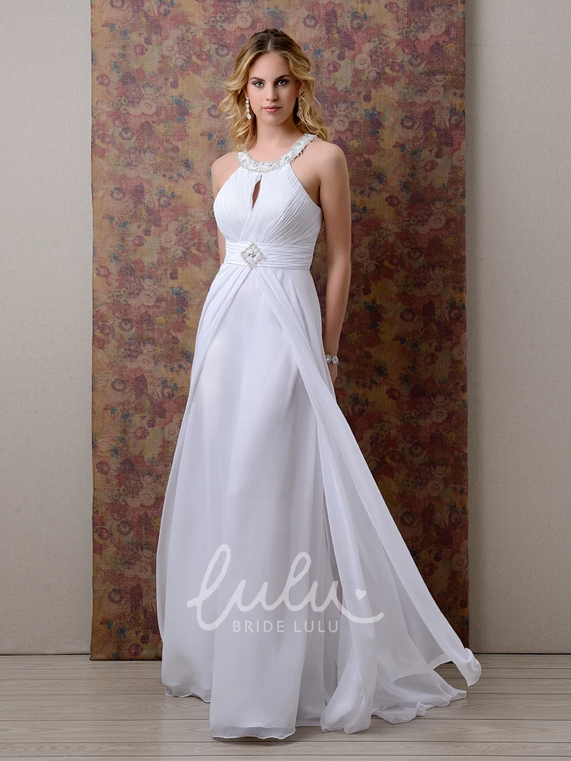 Chiffon A-Line Wedding Dress with Beaded Neckline and Ruching