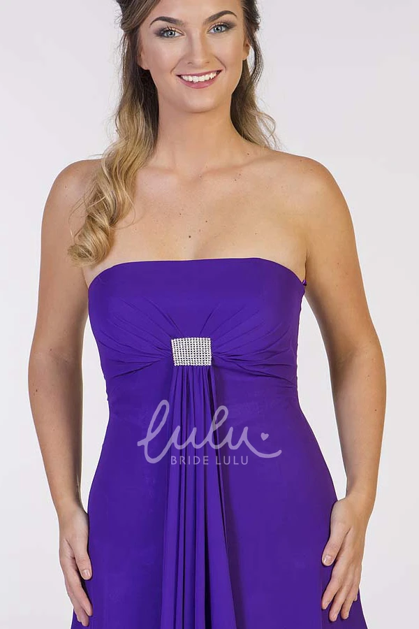 Strapless A-Line Chiffon Prom Dress with Long Broach and Draping Classy Prom Dress for Women