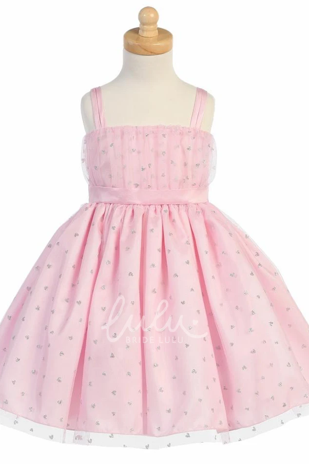 Tea-Length Tulle Flower Girl Dress with Spaghetti Straps Tiered