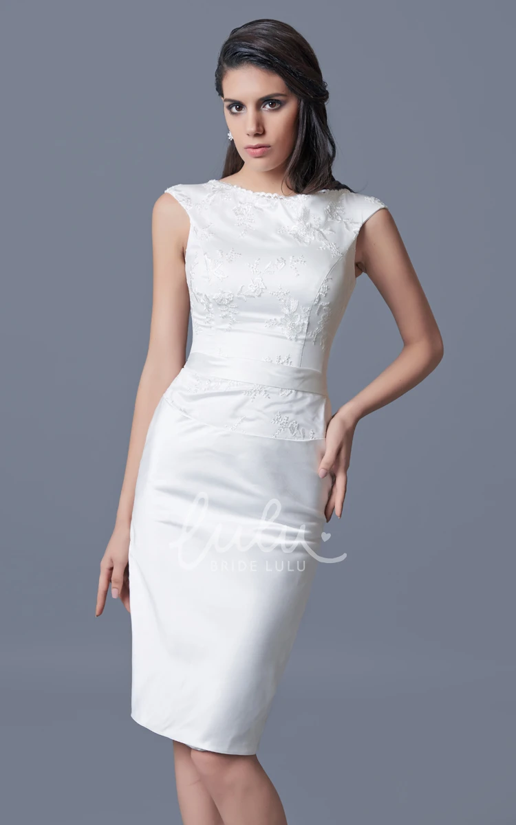 Knee-Length Satin and Lace Dress Bateau Neckline and Elegant