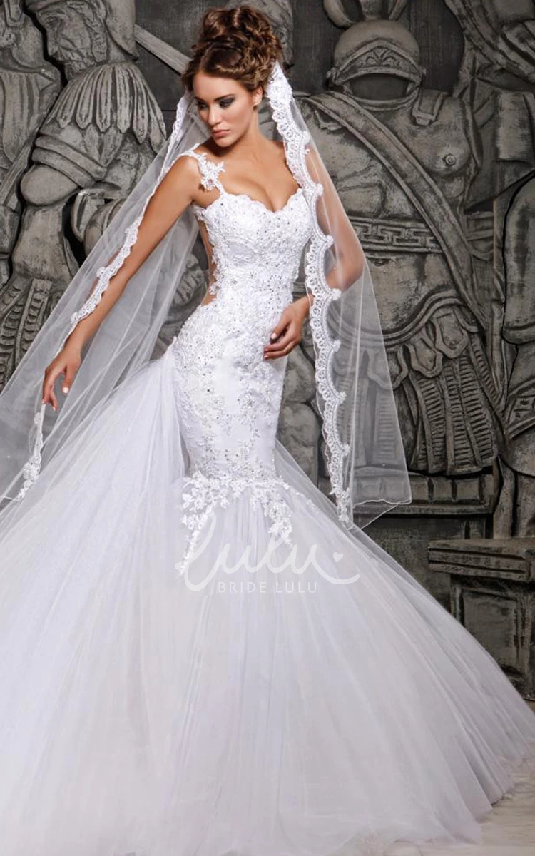 Tulle Lace Mermaid Wedding Dress with Veil Unique Bridal Gown