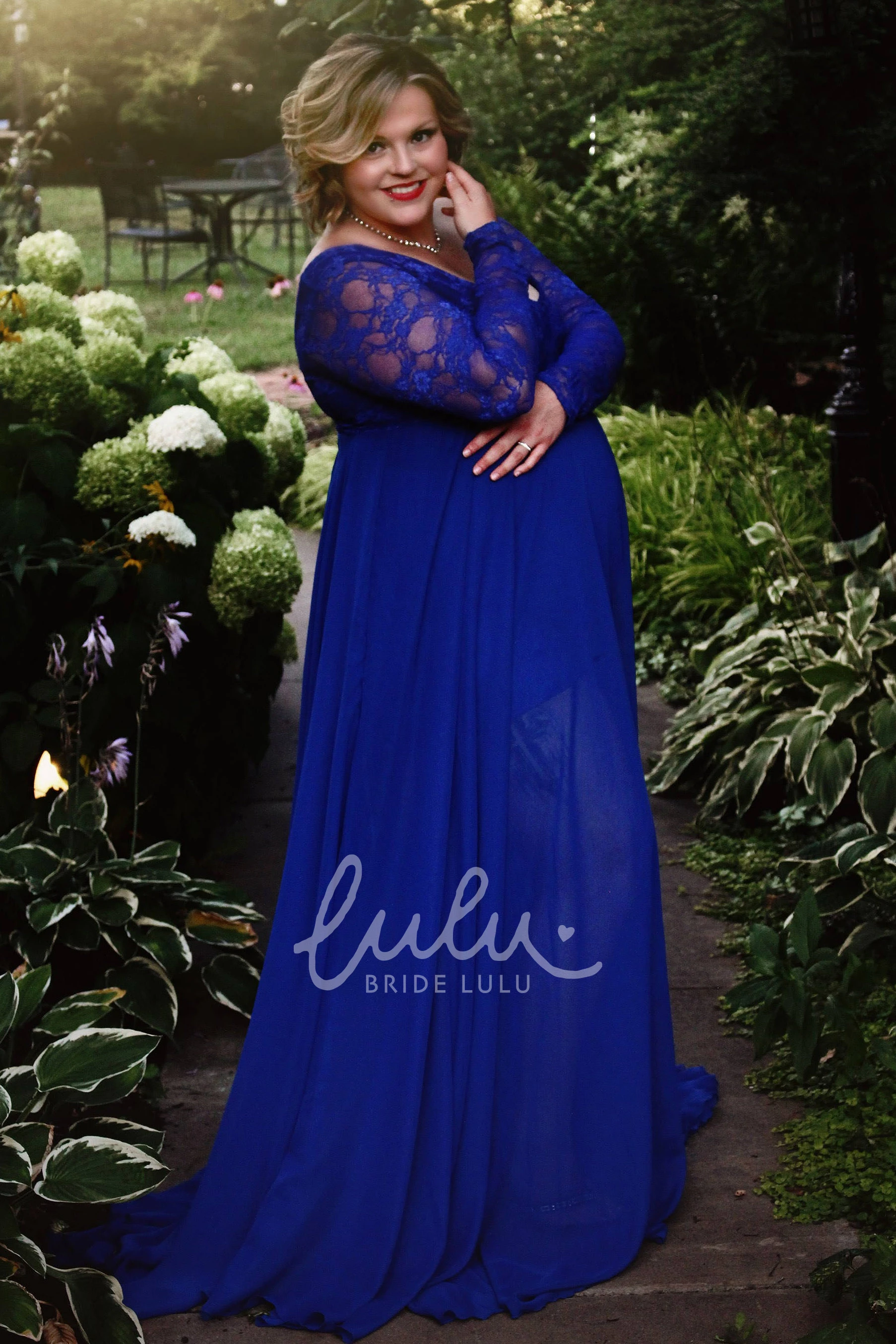 Long Sleeve Maternity Dress with A-Line Sweep Train and Empire Waist