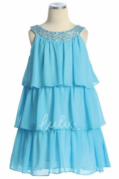 Chiffon and Sequin Flower Girl Dress with Embroidery