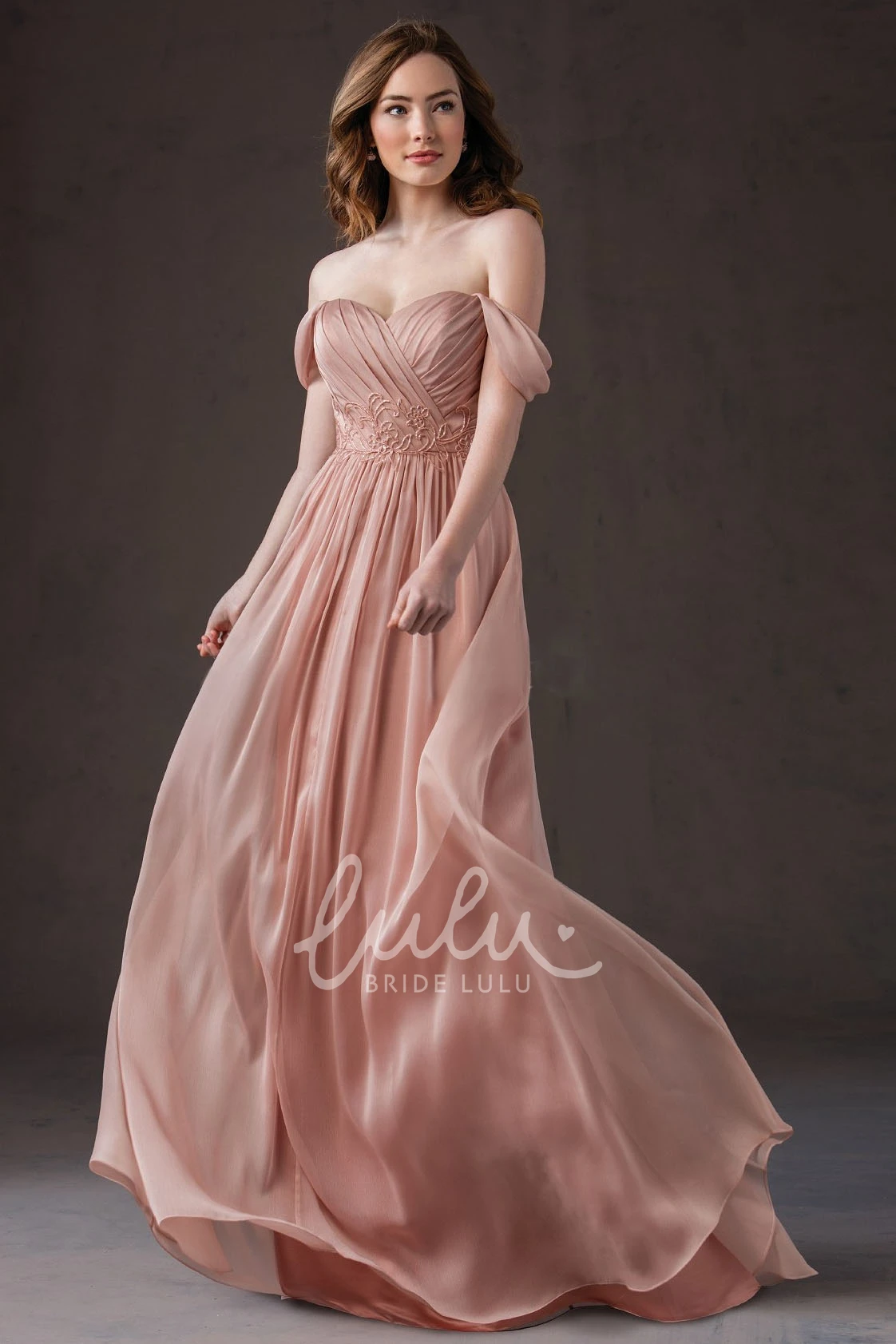 Off-The-Shoulder A-Line Chiffon Applique Bridesmaid Dress Classy Prom Dress for Women