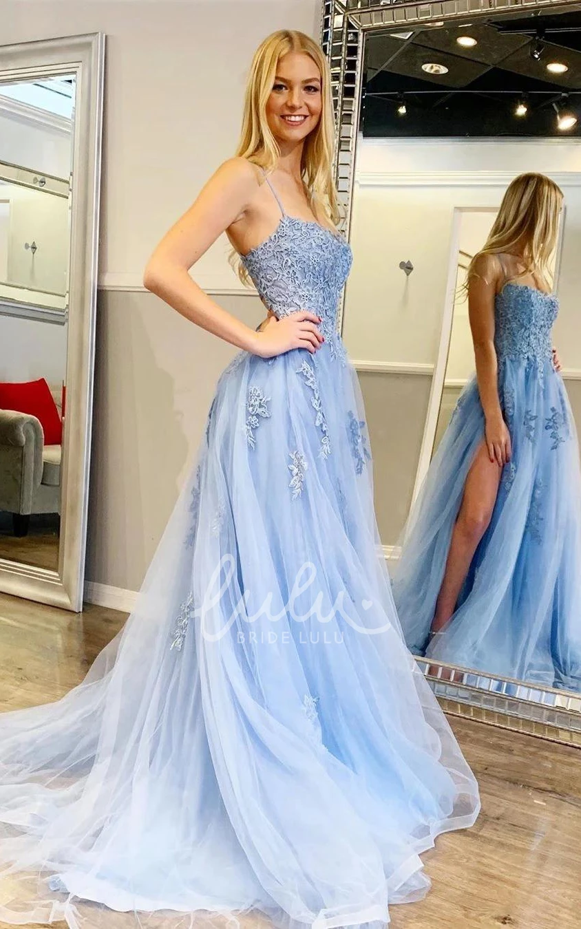 Sleeveless A-Line Tulle Prom Dress Adorable Backless Style with Floral Accents