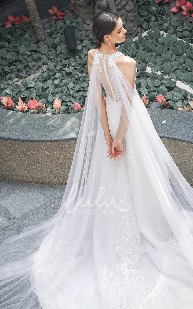 Simple Tulle A-Line Wedding Dress Halter Beach Appliques Bridal Gown Casual Chic
