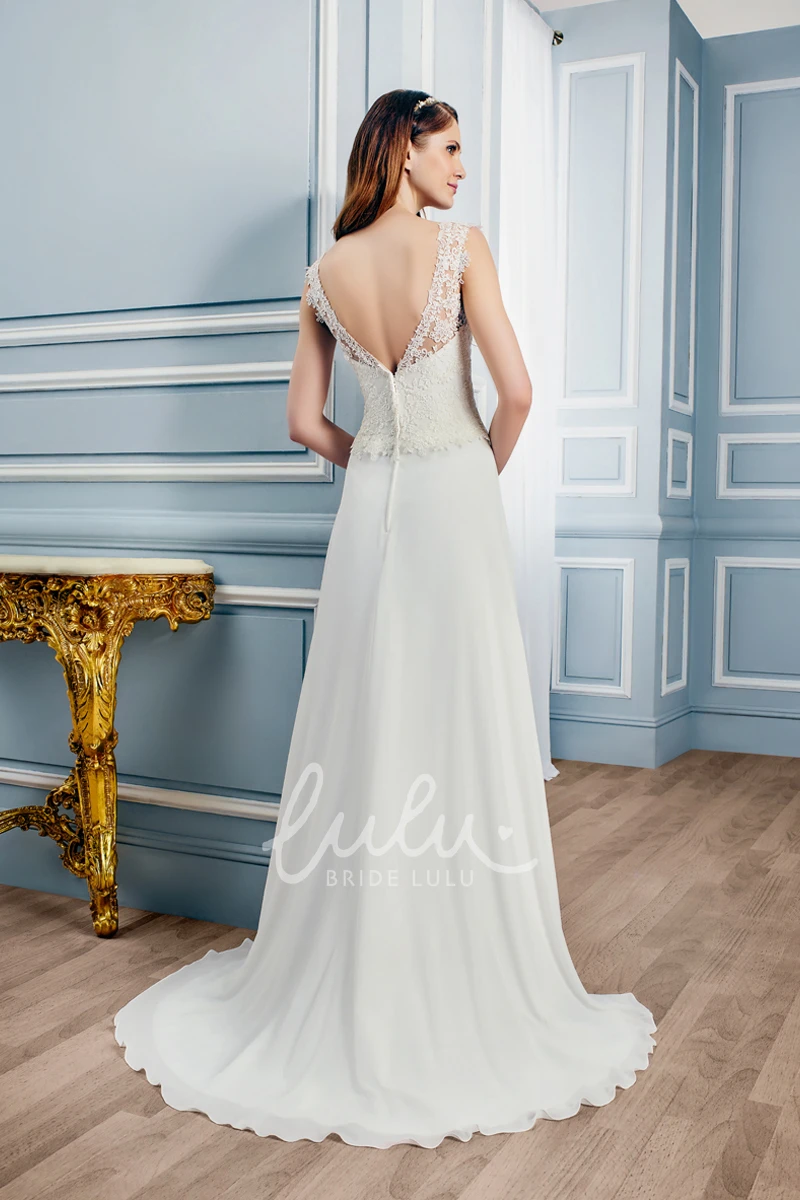 Sleeveless Maxi Appliqued Lace Wedding Dress with Sweep Train Unique Sheath Bridal Gown