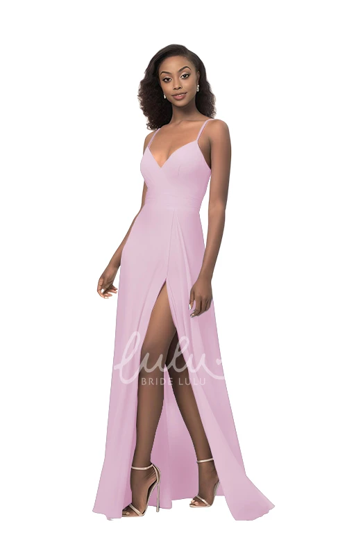 Spaghetti Strap Chiffon Bridesmaid Dress with Front Split Sexy & Chic