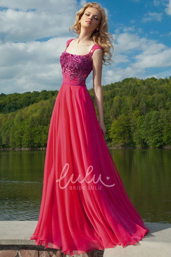 Crystal Cap-Sleeve Chiffon Prom Dress Long & Pleated