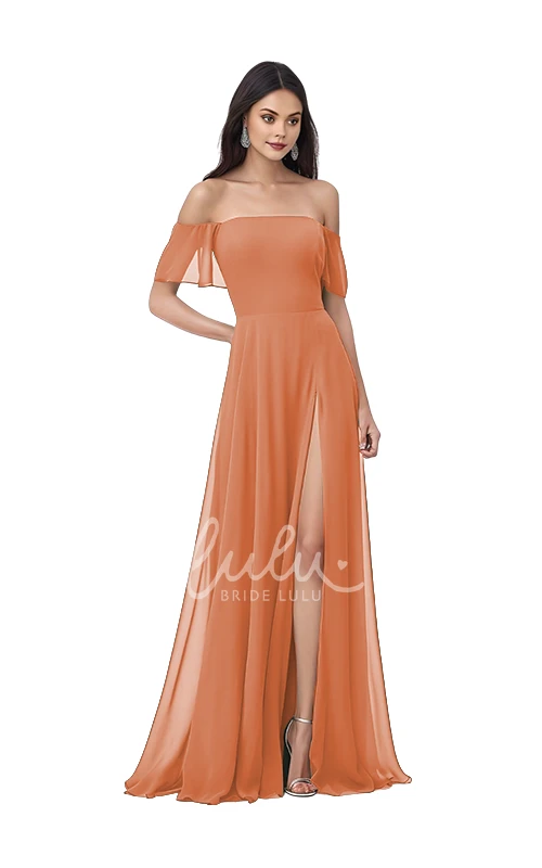 Chiffon Bohemian Bridesmaid Dress with Split Front A-Line & Flowy