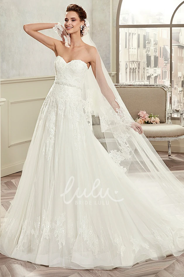 Lace A-Line Sweetheart Wedding Dress with Appliques and Brush Train