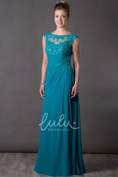 Chiffon A-Line Mother of the Bride Dress with Appliques and Sequins Long Cap Sleeve